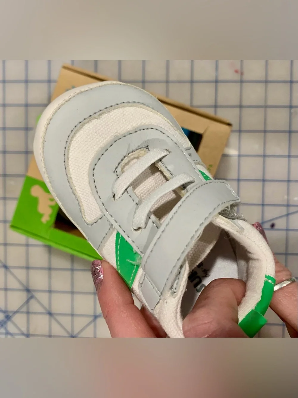 Stride Rite Surprize White & Green Baby Walker Sneakers